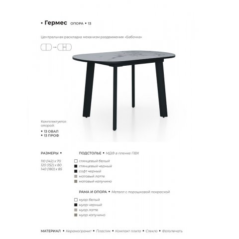 Стол Гермес П (стекло/пластик/керамика) - мебель Paradise в Орле